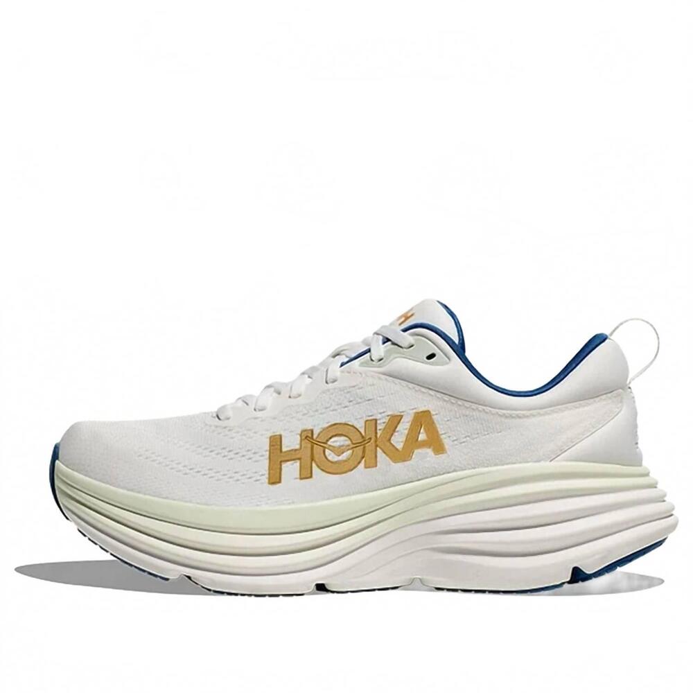 NEW HOKA men's bondi 8 running shoes in frost/gold